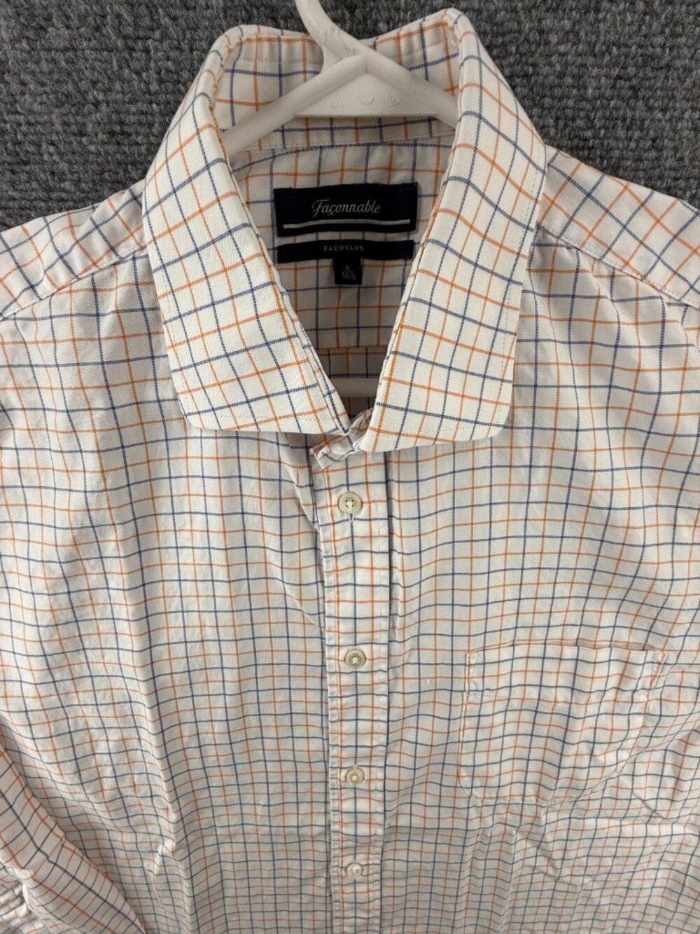 Faconnable Blue Orange Check Cotton 16.5 Pocket Mens Shirt Long Sleeve Button Up